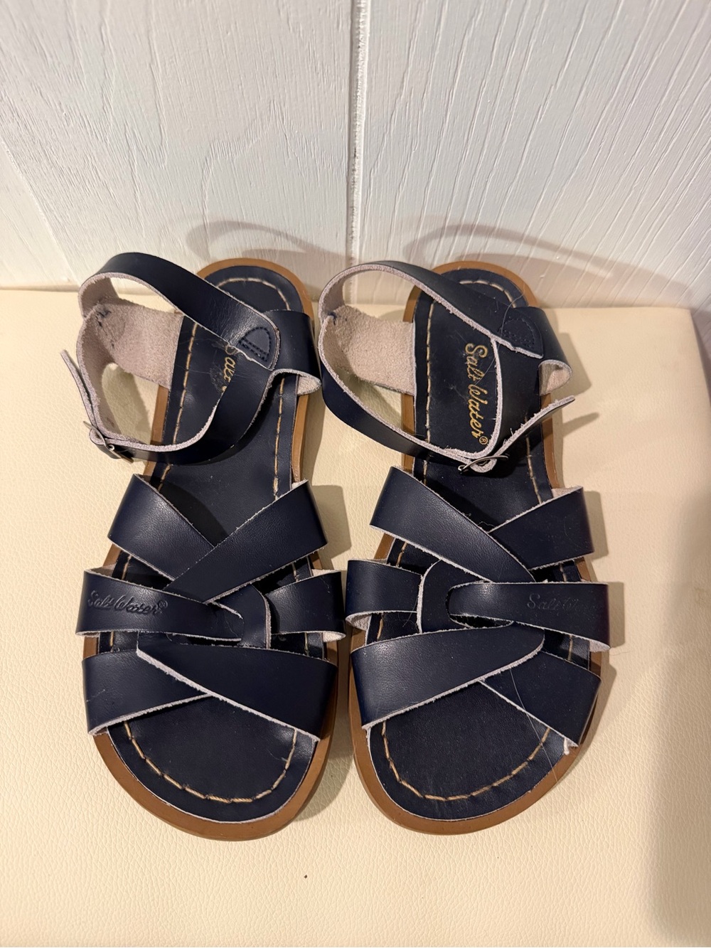 Salt Water Sandals by Hoy Navy Leather Strappy Kids Sandals